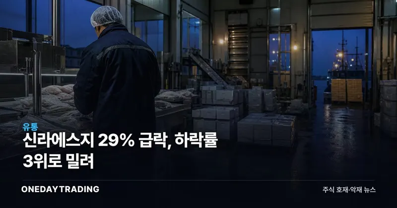 신라에스지 29% 급락, 하락률 3위로 밀려