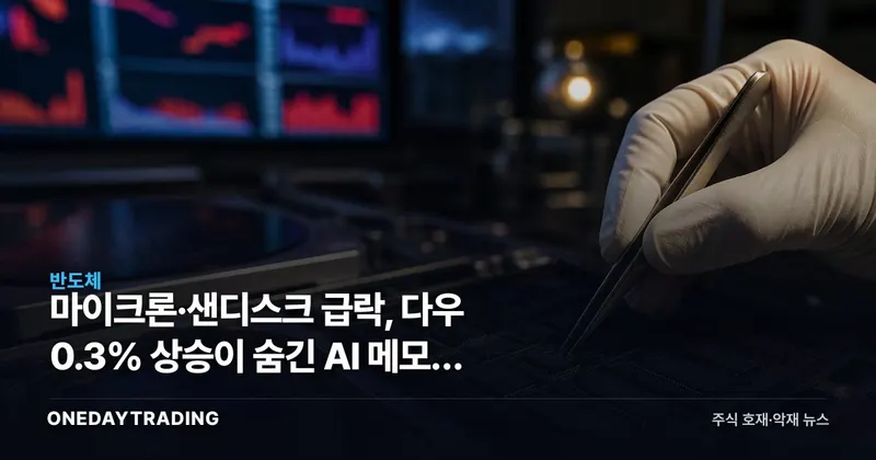 마이크론·샌디스크 급락, 다우 0.3% 상승이 숨긴 AI 메모리 균열