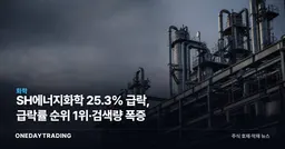 SH에너지화학 25.3% 급락, 급락률 순위 1위·검색량 폭증