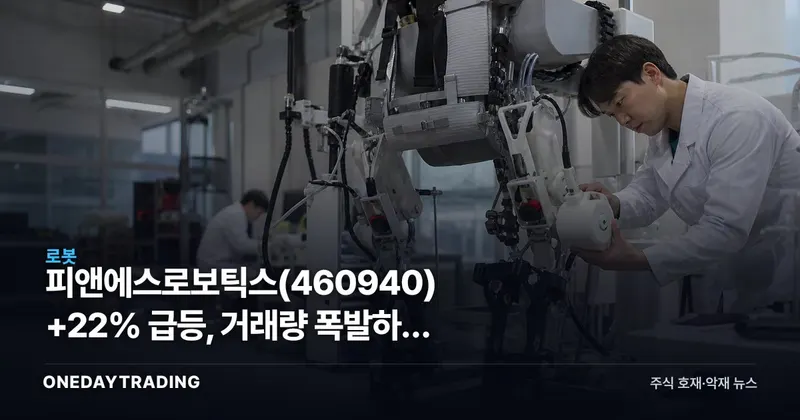 피앤에스로보틱스 +22% 급등, 거래량 폭발하며 급등 5위 안착