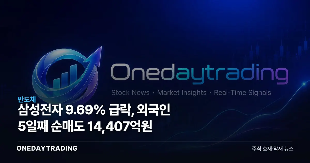 삼성전자 9.69% 급락, 외국인 5일째 순매도 14,407억원