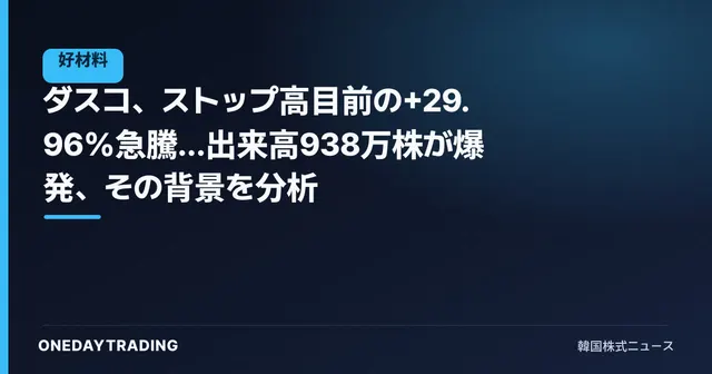 ダスコ、ストップ高目前の+29.96%急騰…出来高938万株が爆発、その背景を分析