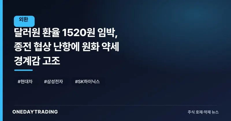 달러원 환율 1520원 임박, 종전 협상 난항에 원화 약세 경계감 고조