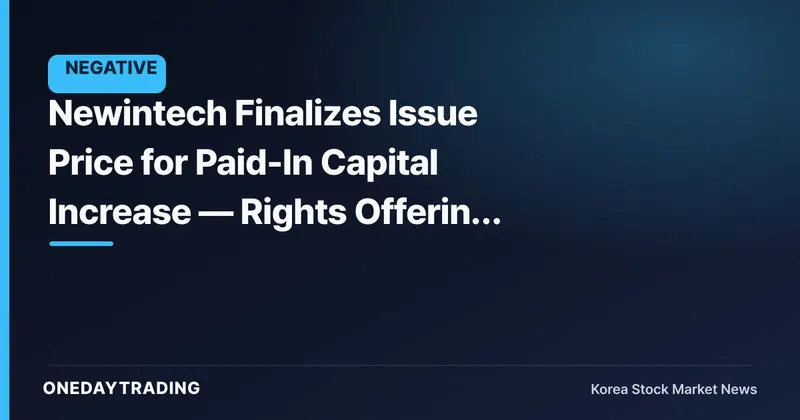 Newintech Finalizes Issue Price for Paid-In Capital Increase — Rights Offering Followed by Public Offering of Forfeited Shares