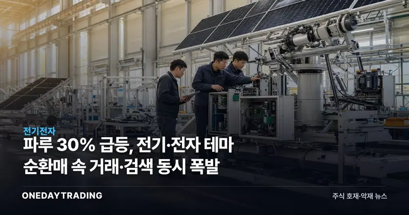 파루 30% 급등, 전기·전자 테마 순환매 속 거래·검색 동시 폭발