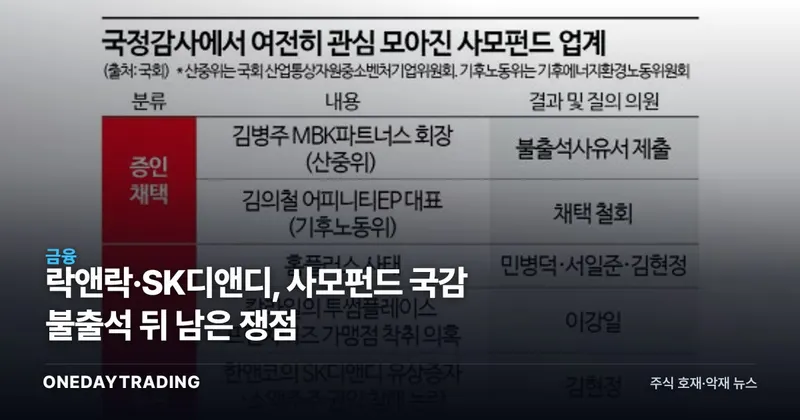 락앤락·SK디앤디, 사모펀드 국감 불출석 뒤 남은 쟁점