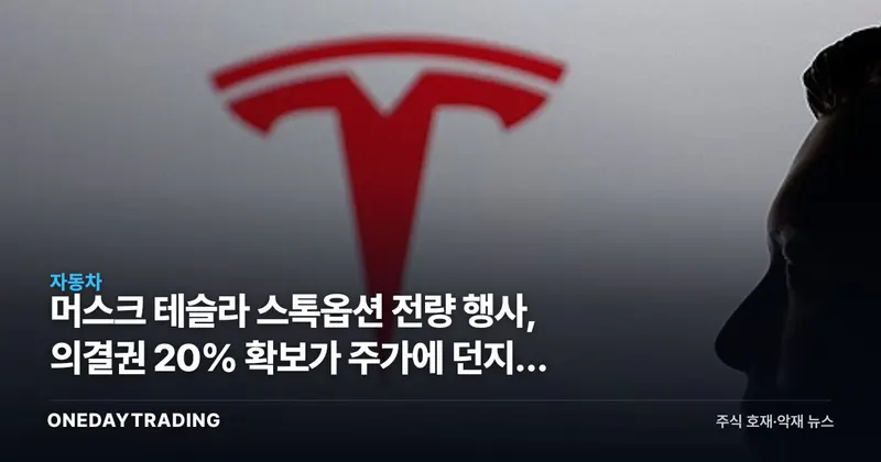 머스크 테슬라 스톡옵션 전량 행사, 의결권 20% 확보가 주가에 던지는 함의