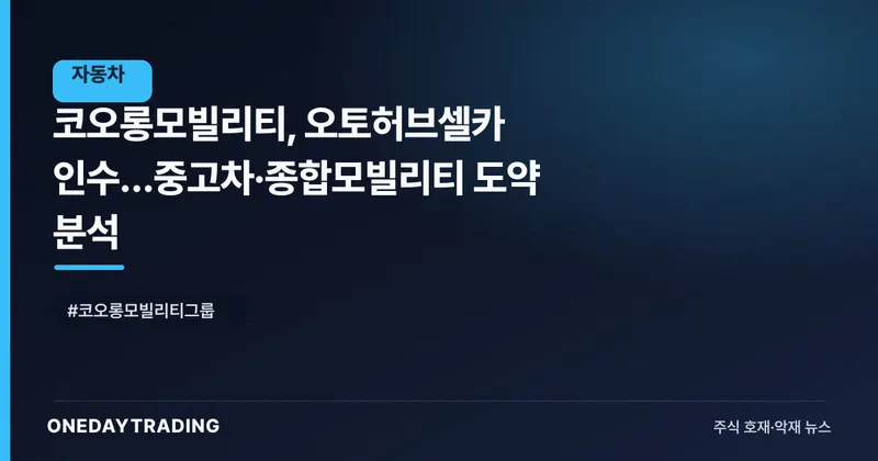 코오롱모빌리티, 오토허브셀카 인수…중고차·종합모빌리티 도약 분석