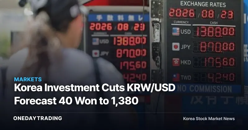 Korea Investment Cuts KRW/USD Forecast 40 Won to 1,380