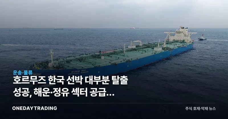 호르무즈 한국 선박 대부분 탈출 성공, 해운·정유 섹터 공급망 리스크 점검