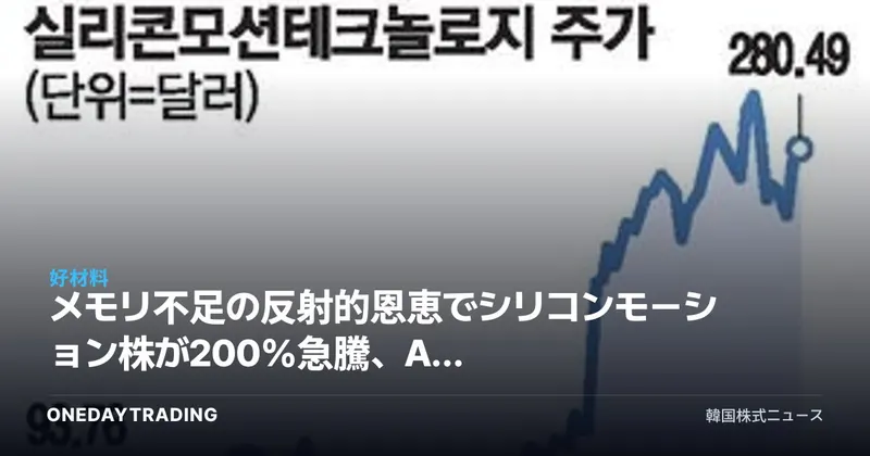 メモリ不足の反射的恩恵でシリコンモーション株が200%急騰、AI NAND関連受益銘柄を分析