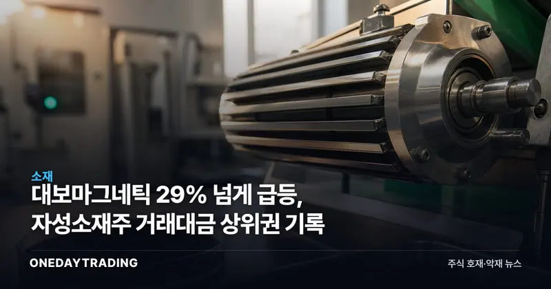 대보마그네틱 29% 넘게 급등, 자성소재주 거래대금 상위권 기록