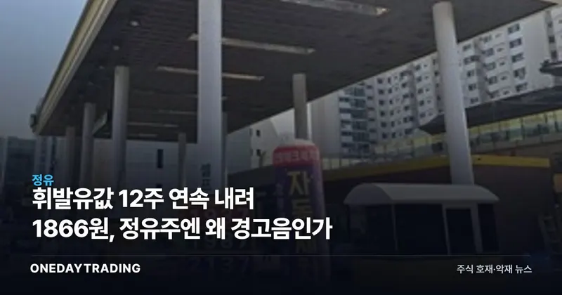 휘발유값 12주 연속 내려 1866원, 정유주엔 왜 경고음인가