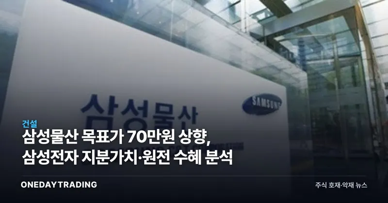 삼성물산 목표가 70만원 상향, 삼성전자 지분가치·원전 수혜 분석