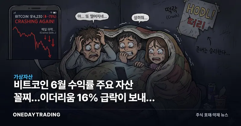 비트코인 6월 수익률 주요 자산 꼴찌…이더리움 16% 급락이 보내는 신호