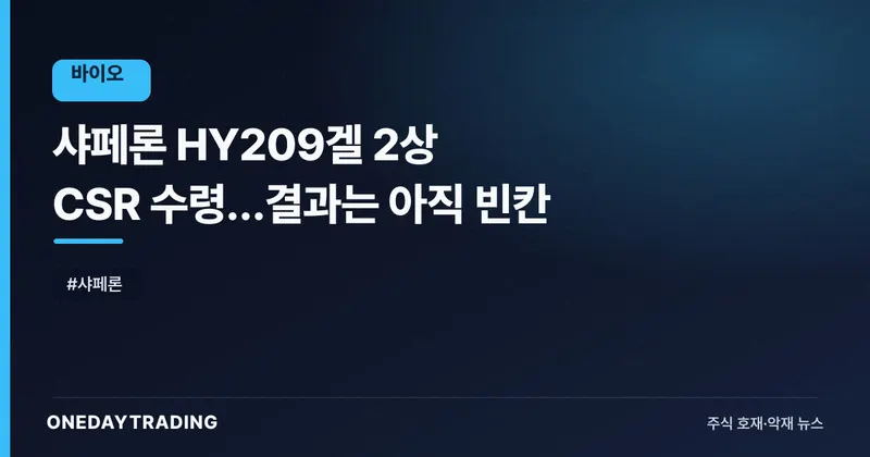 샤페론 HY209겔 2상 CSR 수령…결과는 아직 빈칸