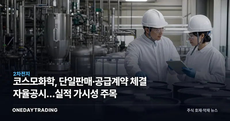 코스모화학, 단일판매·공급계약 체결 자율공시…실적 가시성 주목