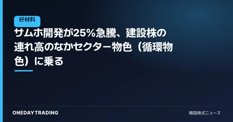 サムホ開発が25%急騰、建設株の連れ高のなかセクター物色(循環物色)に乗る