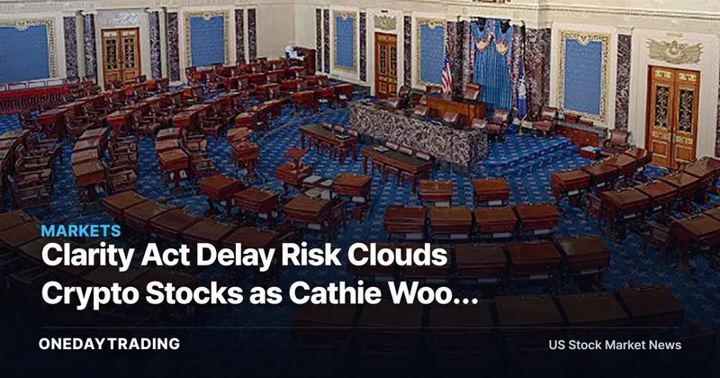 Clarity Act Delay Risk Clouds Crypto Stocks as Cathie Wood Buys COIN, HOOD