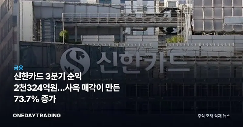 신한카드 3분기 순익 2천324억원…사옥 매각이 만든 73.7% 증가