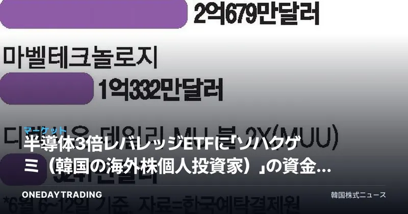 半導体3倍レバレッジETFに「ソハクゲミ（韓国の海外株個人投資家）」の資金が集中、調整局面は好機か