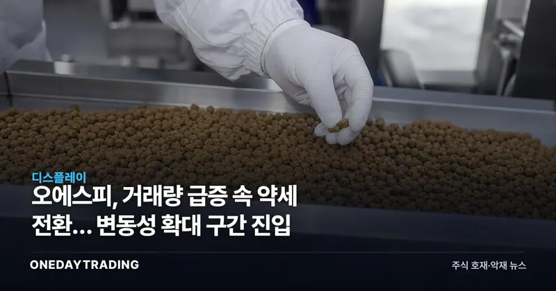 오에스피, 거래량 급증 속 약세 전환… 변동성 확대 구간 진입