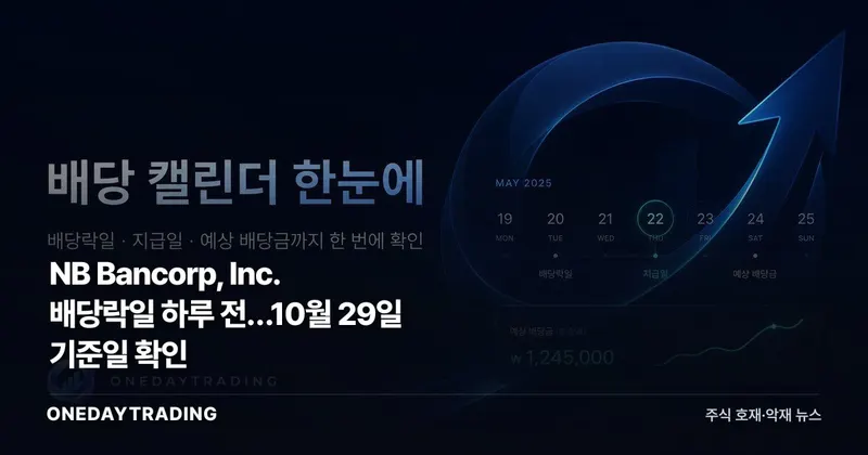 NB Bancorp, Inc. 배당락일 하루 전…10월 29일 기준일 확인