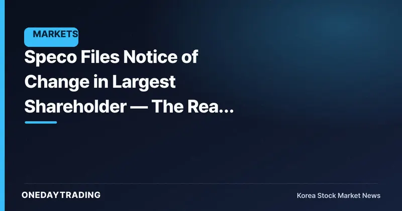 Speco Files Notice of Change in Largest Shareholder — The Real Test Is Order Backlog, Not Ownership Stake