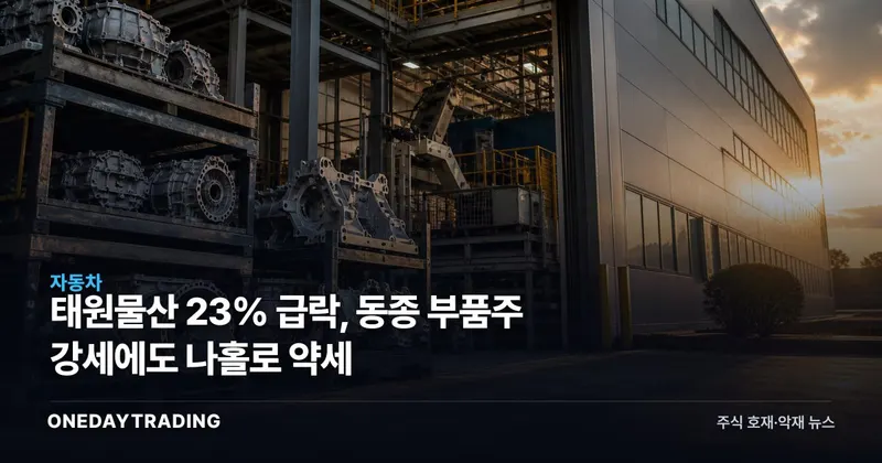태원물산 23% 급락, 동종 부품주 강세에도 나홀로 약세