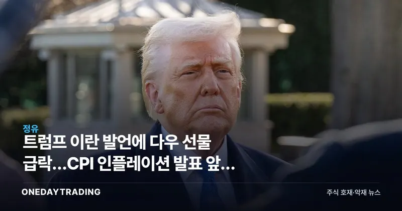 트럼프 이란 발언에 다우 선물 급락…CPI 인플레이션 발표 앞둔 증시 분수령