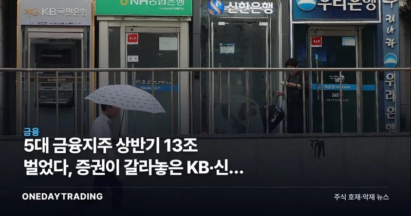 5대 금융지주 상반기 13조 벌었다, 증권이 갈라놓은 KB·신한 대 하나·우리