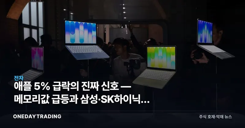 애플 5% 급락의 진짜 신호 — 메모리값 급등과 삼성·SK하이닉스 수혜