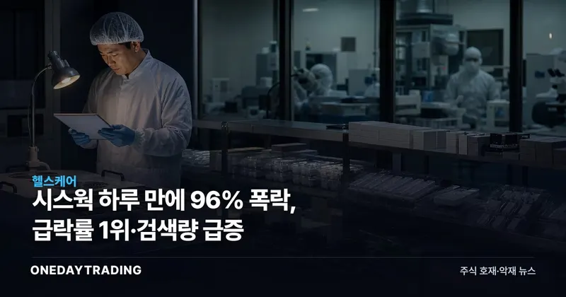 시스웍 하루 만에 96% 폭락, 급락률 1위·검색량 급증