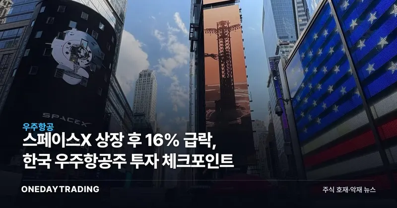 스페이스X 상장 후 16% 급락, 한국 우주항공주 투자 체크포인트