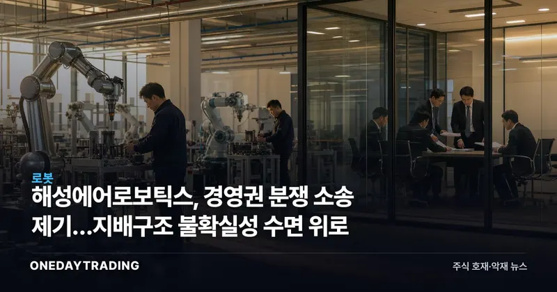 해성에어로보틱스, 경영권 분쟁 소송 제기…지배구조 불확실성 수면 위로
