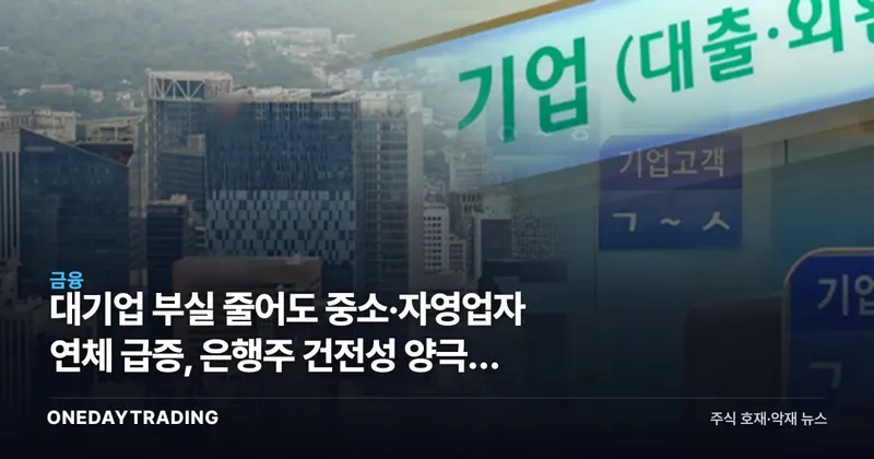 대기업 부실 줄어도 중소·자영업자 연체 급증, 은행株 건전성 양극화 신호