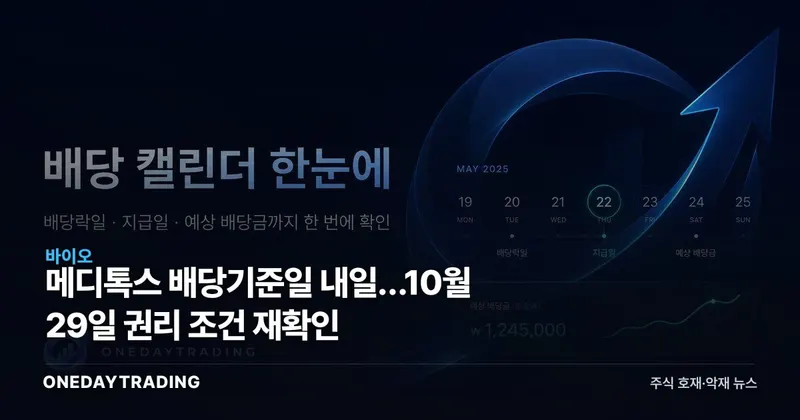메디톡스 배당기준일 내일…10월 29일 권리 조건 재확인