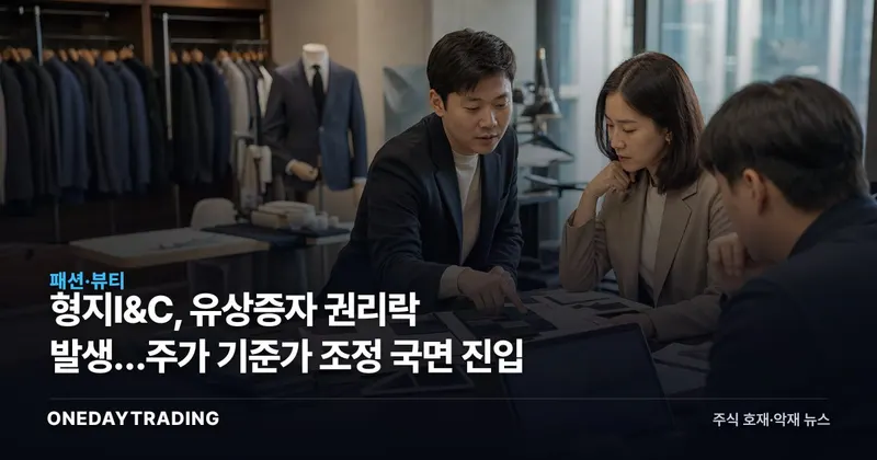 형지I&C, 유상증자 권리락 발생…주가 기준가 조정 국면 진입