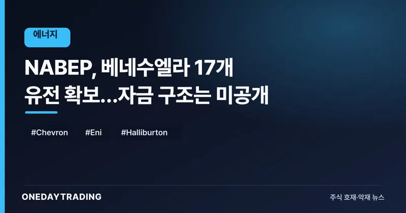 NABEP, 베네수엘라 17개 유전 확보…자금 구조는 미공개