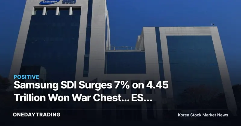 Samsung SDI Surges 7% on 4.45 Trillion Won War Chest... ESS Shakes the Bottom-Out Thesis