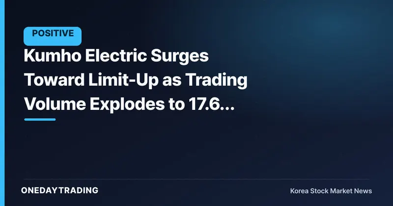 Kumho Electric Surges Toward Limit-Up as Trading Volume Explodes to 17.67 Million Shares Today