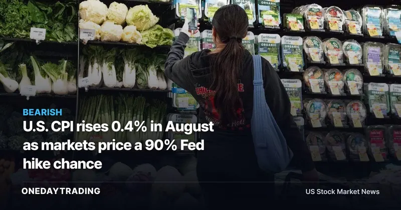 U.S. CPI rises 0.4% in August as markets price a 90% Fed hike chance