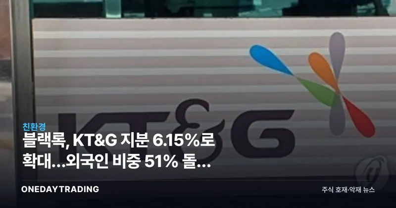 블랙록, KT&G 지분 6.15%로 확대…외국인 비중 51% 돌파 의미는