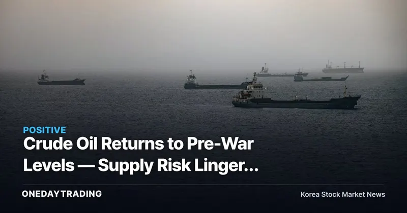 Crude Oil Returns to Pre-War Levels — Supply Risk Lingers Amid Trump's Iran Remarks