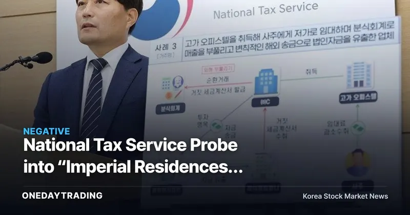 National Tax Service Probe into “Imperial Residences” Targets 10 Billion Won in Corporate Funds Across 50 Companies