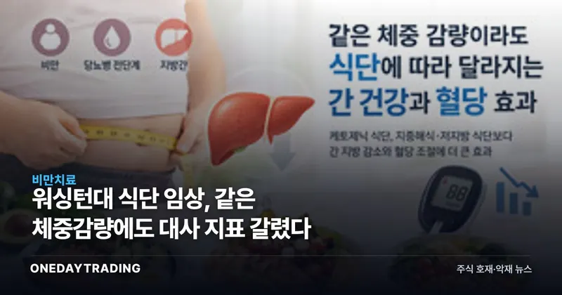 워싱턴대 식단 임상, 같은 체중감량에도 대사 지표 갈렸다