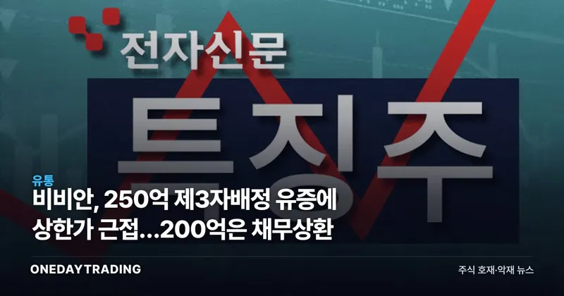 비비안, 250억 제3자배정 유증에 상한가 근접…200억은 채무상환