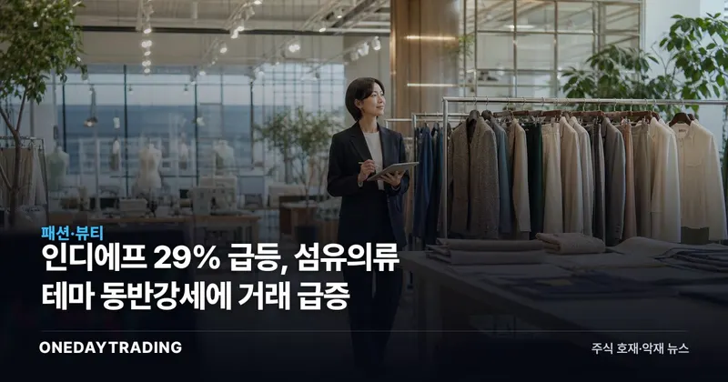 인디에프 29% 급등, 섬유의류 테마 동반강세에 거래 급증