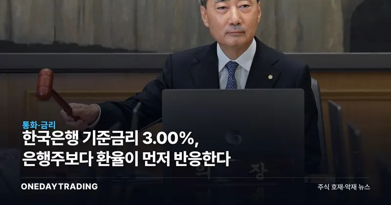 한국은행 기준금리 3.00%, 은행주보다 환율이 먼저 반응한다