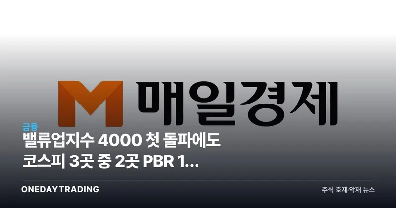 밸류업지수 4000 첫 돌파에도 코스피 3곳 중 2곳 PBR 1배 미만